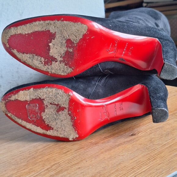 Christian Louboutin Miss Tack 70 Boots Women’s 7.5 Black Suede 37.5 Heeled - Picture 6 of 16